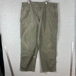 Carhartt Pants Mens 42x31 Loose Fit B159 DMS Dark Moss Canvas Carpenter Workwear